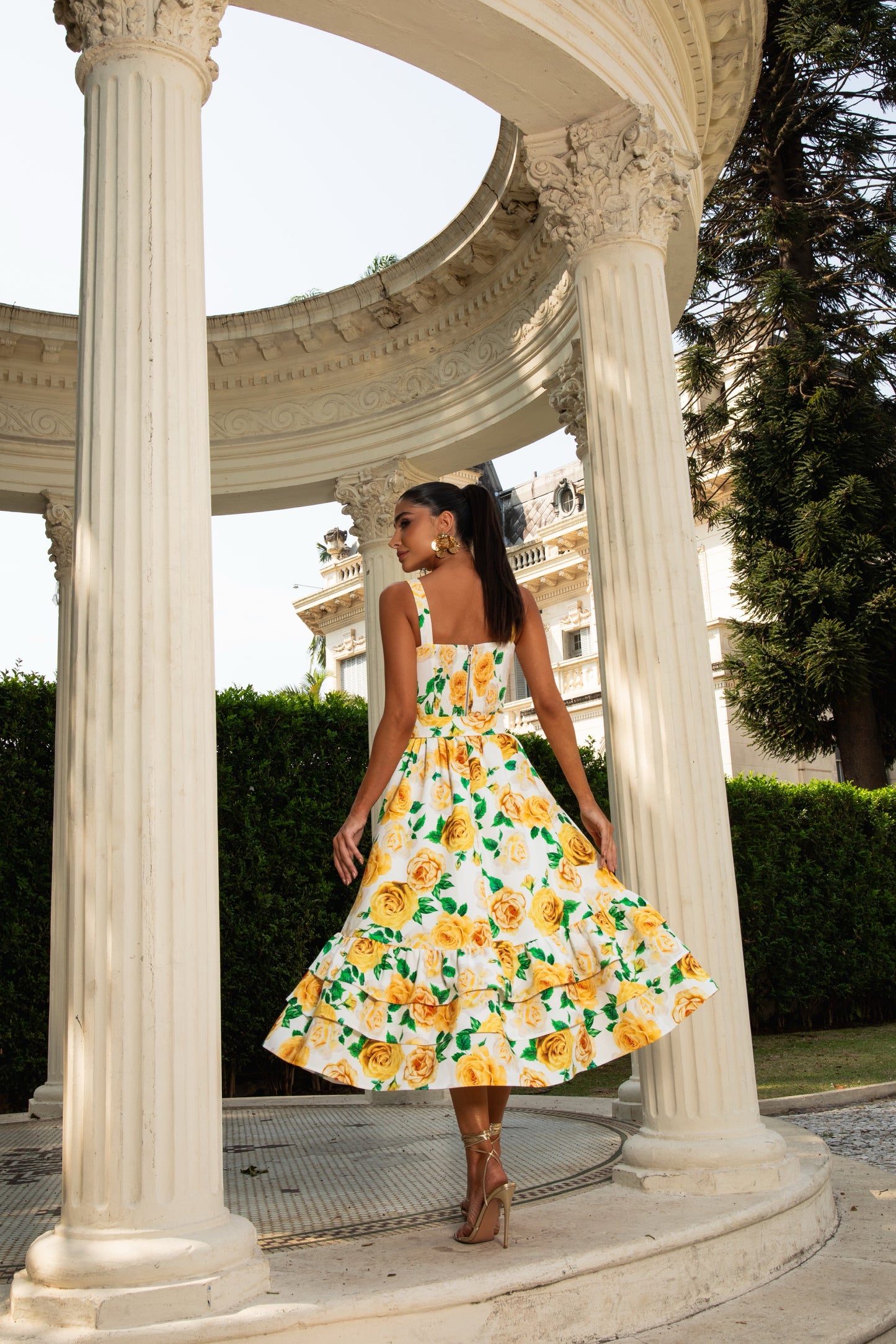 Tailored Yellow Floral Dress