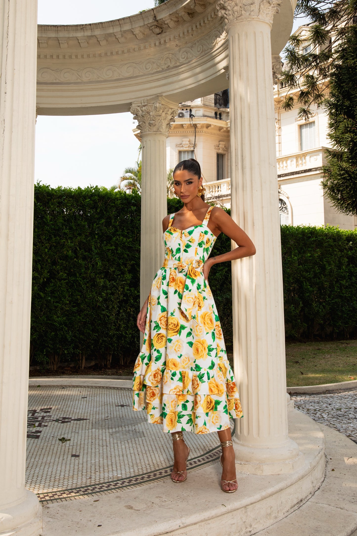 Tailored Yellow Floral Dress
