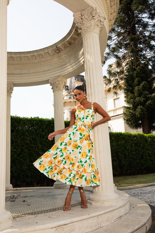 Tailored Yellow Floral Dress